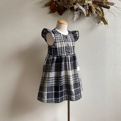 播州織 綿麻チェックのワンピース【青チェック】 6枚目の画像