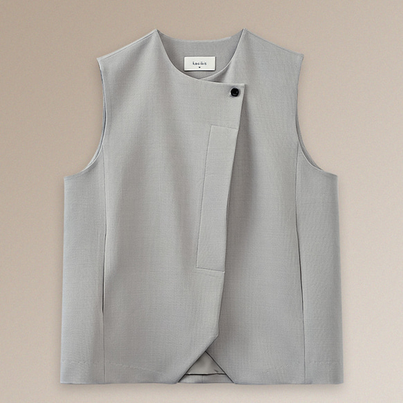 【オールドマネー/レイヤード】きれいめ着やせのラウンドネックベスト。通勤シーンにさりげない贅沢を。#777 5枚目の画像