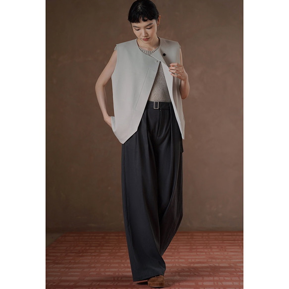 【オールドマネー/レイヤード】きれいめ着やせのラウンドネックベスト。通勤シーンにさりげない贅沢を。#777 12枚目の画像