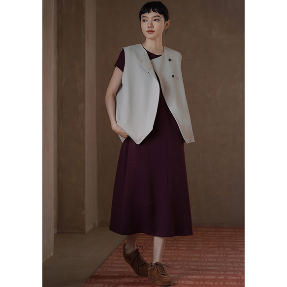 【オールドマネー/レイヤード】きれいめ着やせのラウンドネックベスト。通勤シーンにさりげない贅沢を。#777 8枚目の画像