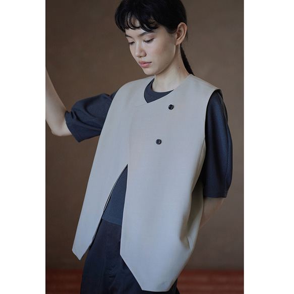 【オールドマネー/レイヤード】きれいめ着やせのラウンドネックベスト。通勤シーンにさりげない贅沢を。#777 18枚目の画像