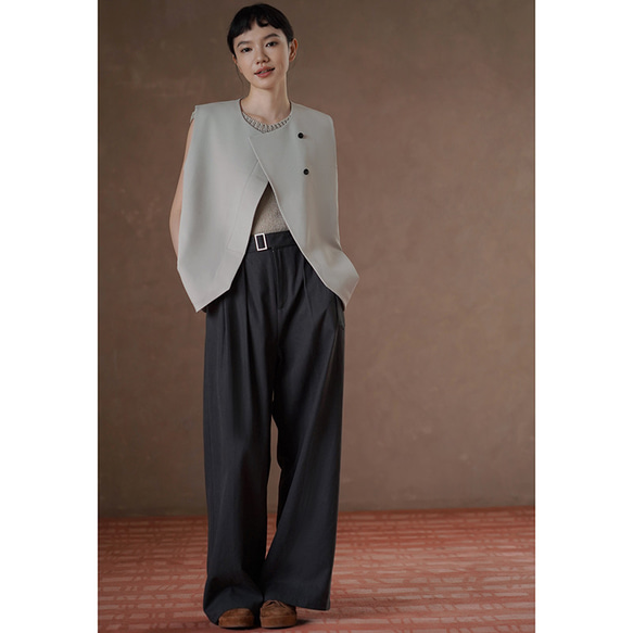 【オールドマネー/レイヤード】きれいめ着やせのラウンドネックベスト。通勤シーンにさりげない贅沢を。#777 10枚目の画像