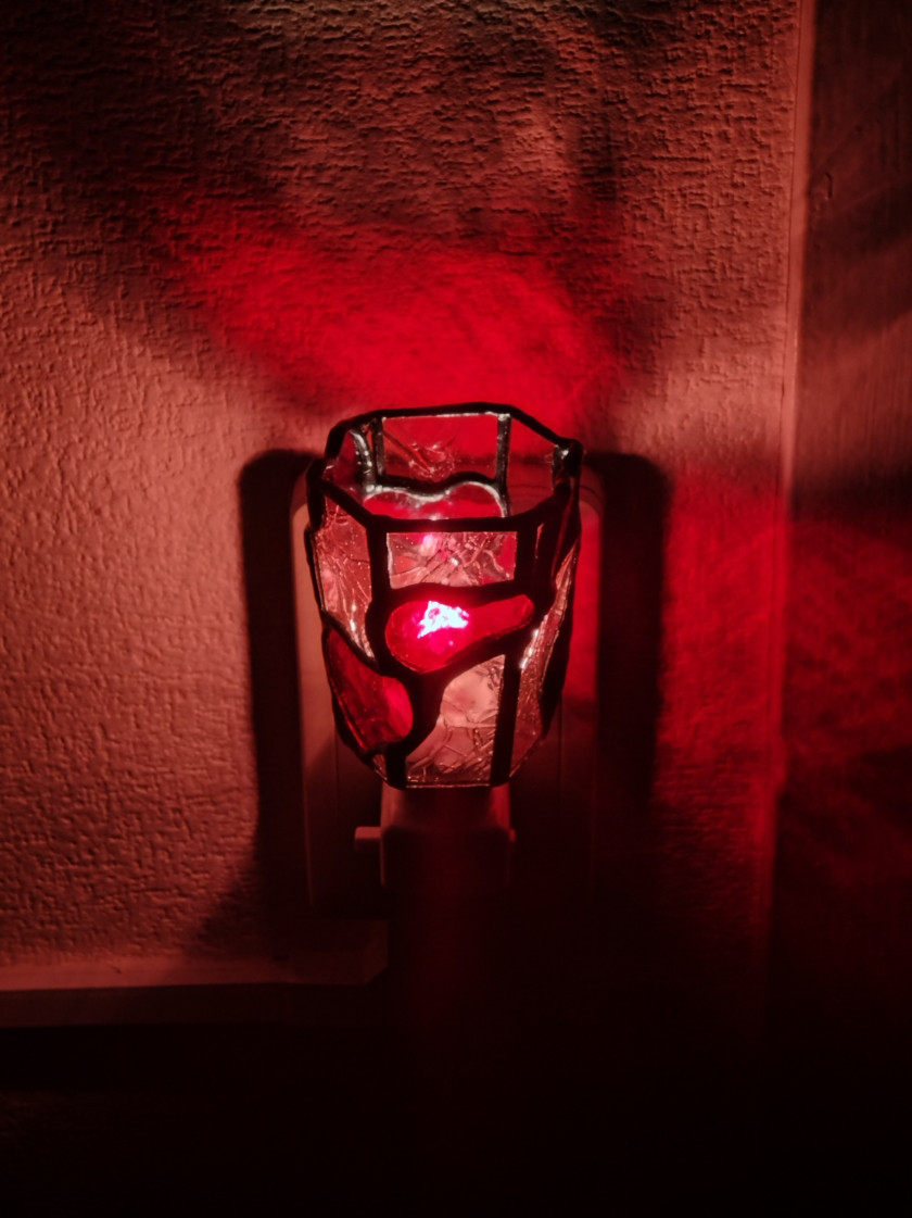 ステンドグラス　スパイラルハートのおやすみランプ（ピンク）