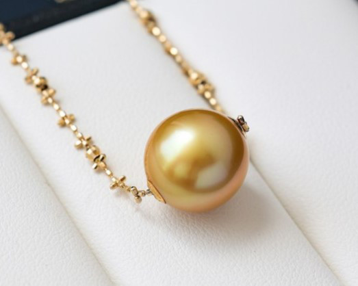 ルミナ 12-13mm 天然南洋ゴールドビーズネックレス 18Kゴールドフェアリーチェーン 高光沢パール 柔らかくスタイリッシュ