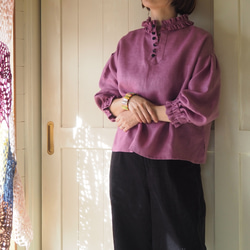 　【予約販売】ローズピンク　フリルハイネックブラウス 12枚目の画像