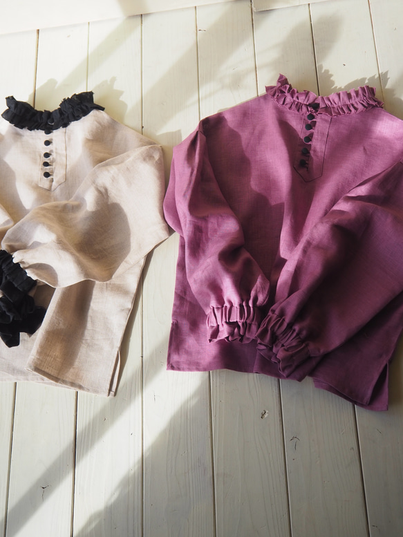 　【予約販売】ローズピンク　フリルハイネックブラウス 10枚目の画像