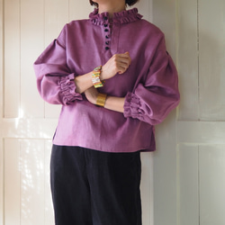 　【予約販売】ローズピンク　フリルハイネックブラウス 5枚目の画像