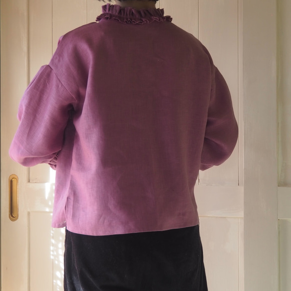 　【予約販売】ローズピンク　フリルハイネックブラウス 4枚目の画像