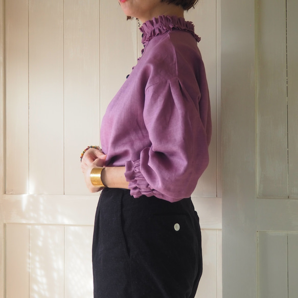 　【予約販売】ローズピンク　フリルハイネックブラウス 13枚目の画像