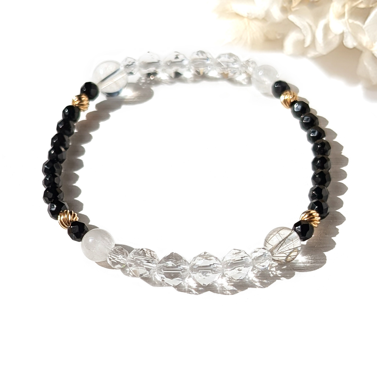 Quatre／エンジェルラダー×サゲニティック×スノーアイリス×シルバールチルクォーツ 白雪 カトルブレスレット