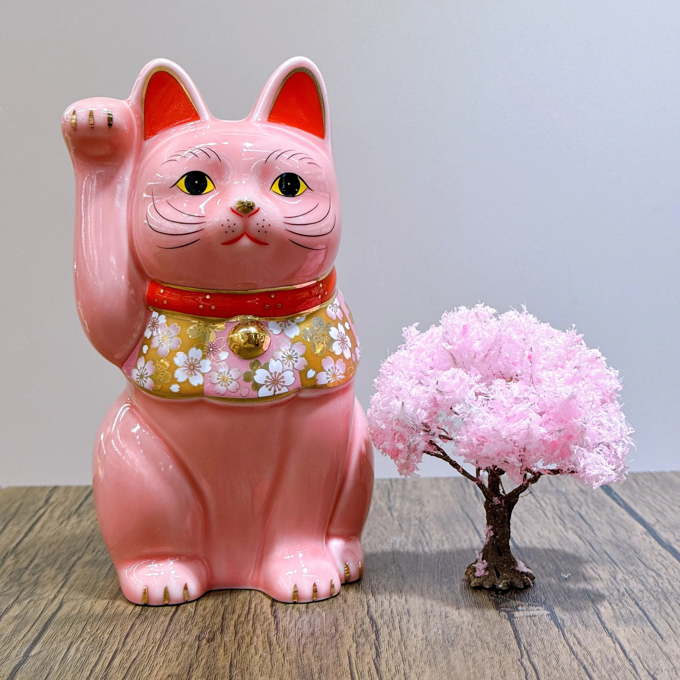【药师窑 招き猫】 薬師桜招き猫 大