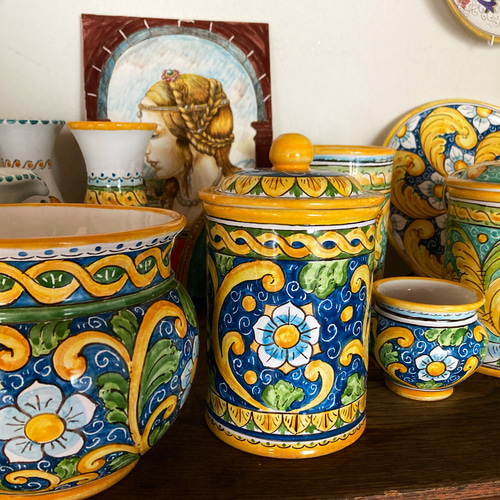 陶器のキャニスター barocco 蓋付き陶器 マヨリカ焼き イタリア陶器