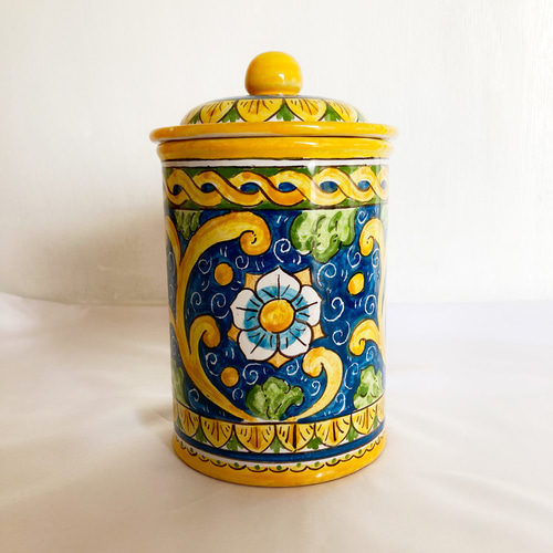イタリア　陶器 陶器のキャニスター barocco 蓋付き陶器 マヨリカ焼き イタリア陶器