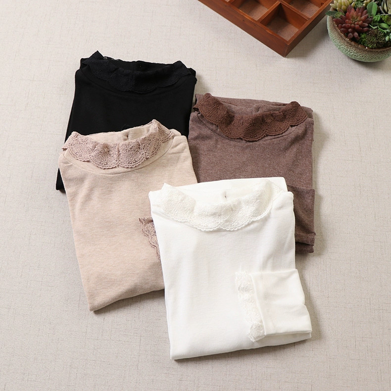 【長袖カットソー♡ミルクティカラー♡秋の重ね着】モックネック│伸縮性│インナー│森ガール│万能トップス│T-87LB