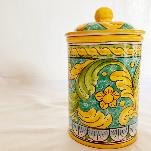 陶器のキャニスター barocco 蓋付き陶器 マヨリカ焼き イタリア陶器