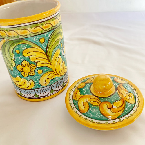 陶器のキャニスター barocco 蓋付き陶器 マヨリカ焼き イタリア陶器