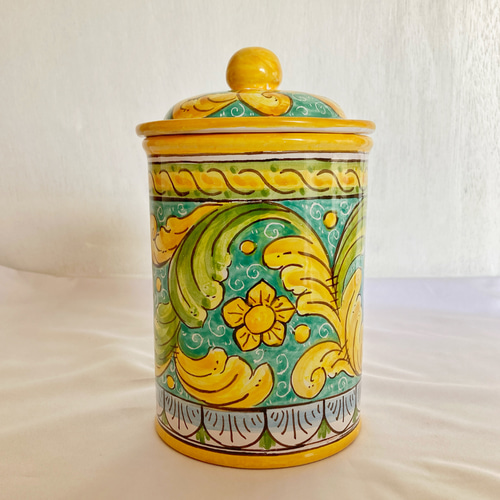 陶器のキャニスター barocco 蓋付き陶器 マヨリカ焼き イタリア陶器