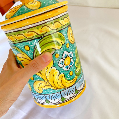 陶器のキャニスター barocco 蓋付き陶器 マヨリカ焼き イタリア陶器