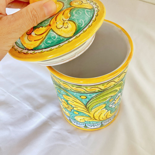 陶器のキャニスター barocco 蓋付き陶器 マヨリカ焼き イタリア陶器