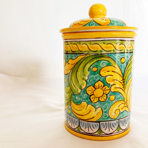 陶器のキャニスター barocco 蓋付き陶器 マヨリカ焼き イタリア陶器