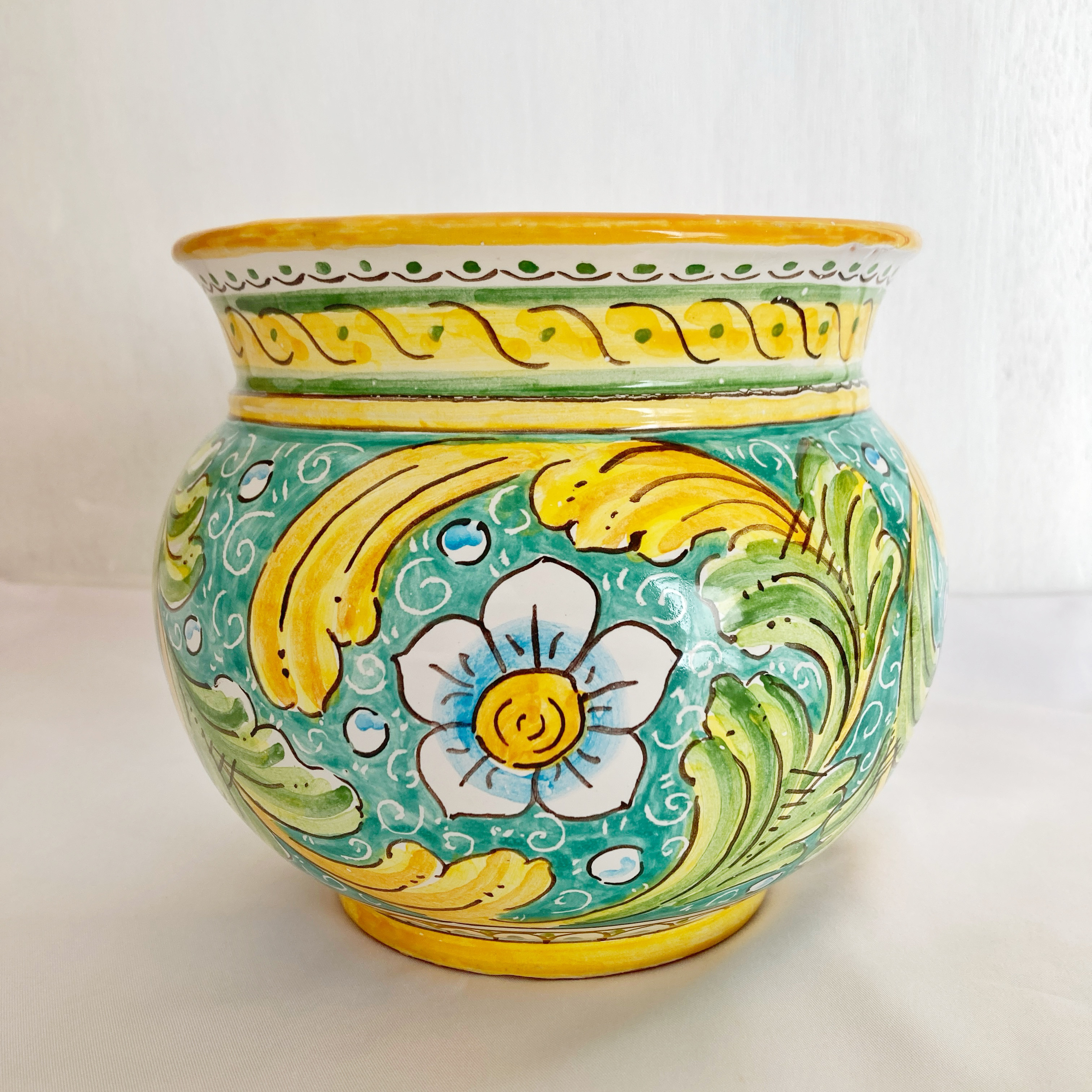 鉢カバー 14cm Baroccoマヨリカ焼き イタリア陶器 フラワーベース　花器  CSP029