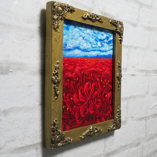 油絵 油彩 油彩画 絵 絵画 絵【空と雲と、赤き彼岸花】 絵画 HR 通販