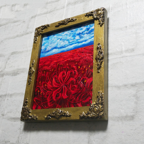 油絵 油彩 油彩画 絵 絵画 絵【空と雲と、赤き彼岸花】 絵画 HR 通販