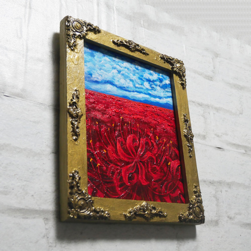 油絵 油彩 油彩画 絵 絵画 絵【空と雲と、赤き彼岸花】 絵画 HR 通販