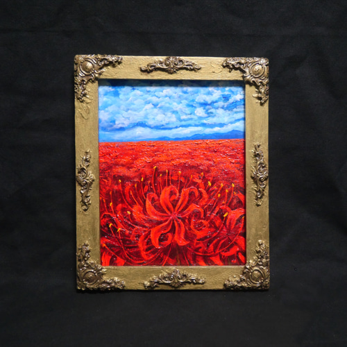 油絵 油彩 油彩画 絵 絵画 絵【空と雲と、赤き彼岸花】 絵画 HR 通販