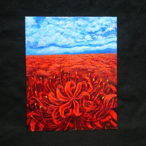 油絵 油彩 油彩画 絵 絵画 絵【空と雲と、赤き彼岸花】 絵画 HR 通販