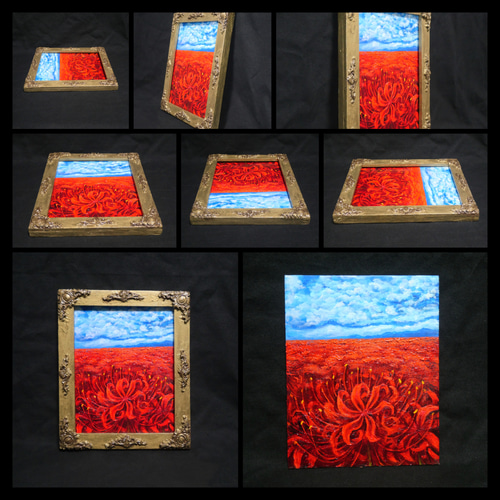 油絵 油彩 油彩画 絵 絵画 絵【空と雲と、赤き彼岸花】 絵画 HR 通販