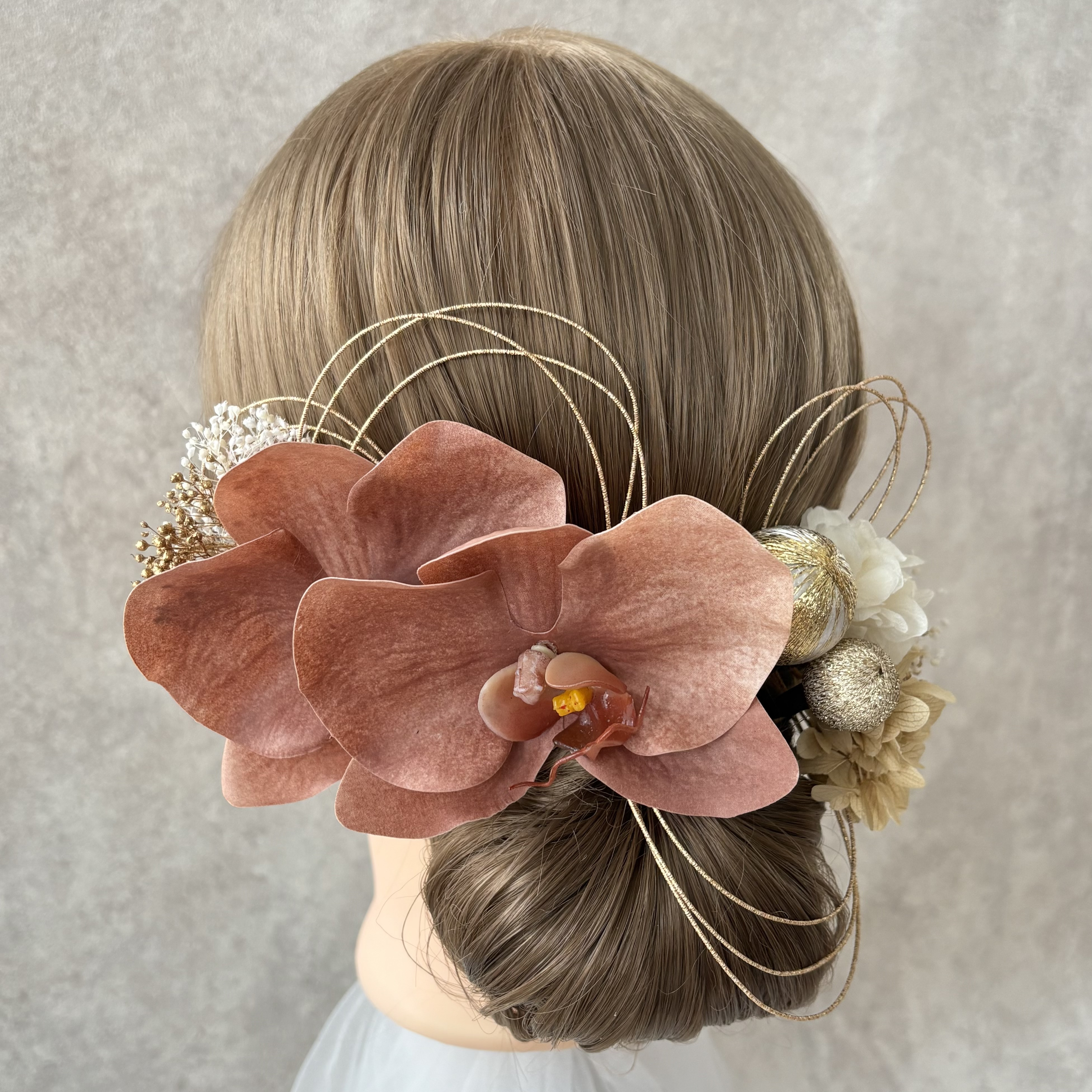 【Orchidée rose mauve】モーヴピンクの胡蝶蘭髪飾り×和玉と水引　和の髪飾り　結婚式　成人式　卒業式