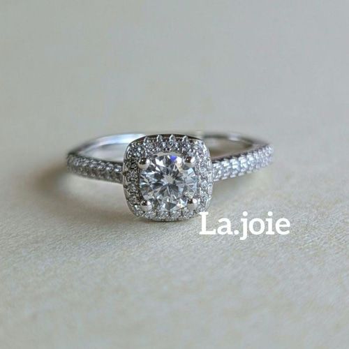 最高品質 0.5ct モアサナイト スクエア ヘイロー リング 指輪・リング
