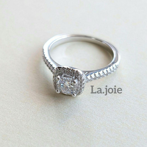 最高品質 0.5ct モアサナイト スクエア ヘイロー リング 指輪・リング