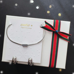 \秋冬映え/ シルバーバーネックレス×3連フープピアス,イヤリング/サージカルステンレス　ご褒美　ギフト　秋　クリスマス 1枚目の画像