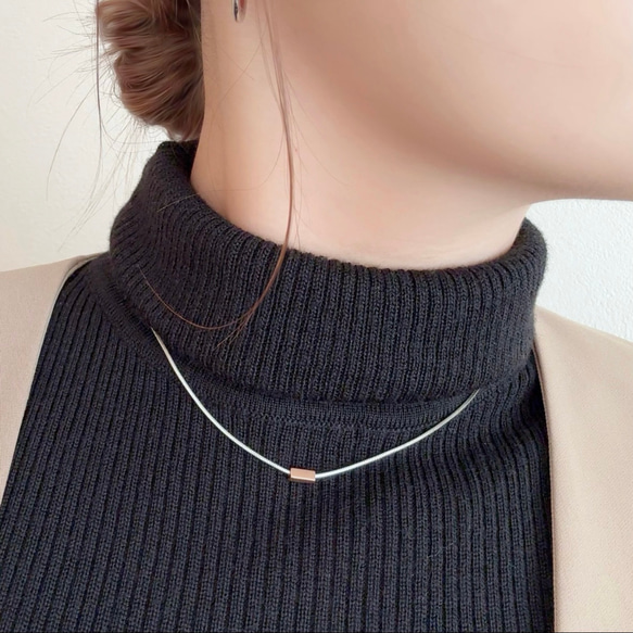 \秋冬映え/ シルバーバーネックレス×3連フープピアス,イヤリング/サージカルステンレス　ご褒美　ギフト　秋　クリスマス 5枚目の画像