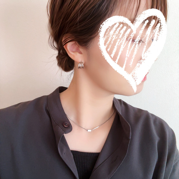 \秋冬映え/ シルバーバーネックレス×3連フープピアス,イヤリング/サージカルステンレス　ご褒美　ギフト　秋　クリスマス 11枚目の画像
