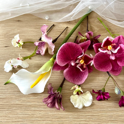 〈送料無料〉⌘大人パープル⌘カラーリリィと胡蝶蘭の髪飾り 結婚式 成人式 卒業式 和装 くすみカラー 2枚目の画像