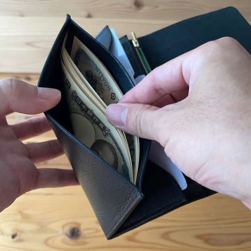 イタリアンレザー シボ革】本革長財布｜NEBRASKA・ブラック｜経年変化