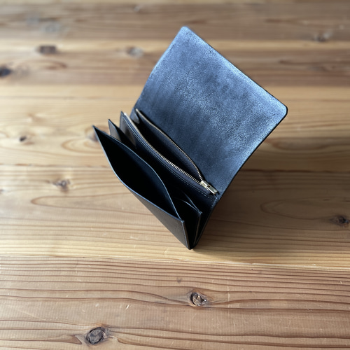 イタリアンレザー シボ革】本革長財布｜NEBRASKA・ブラック｜経年変化