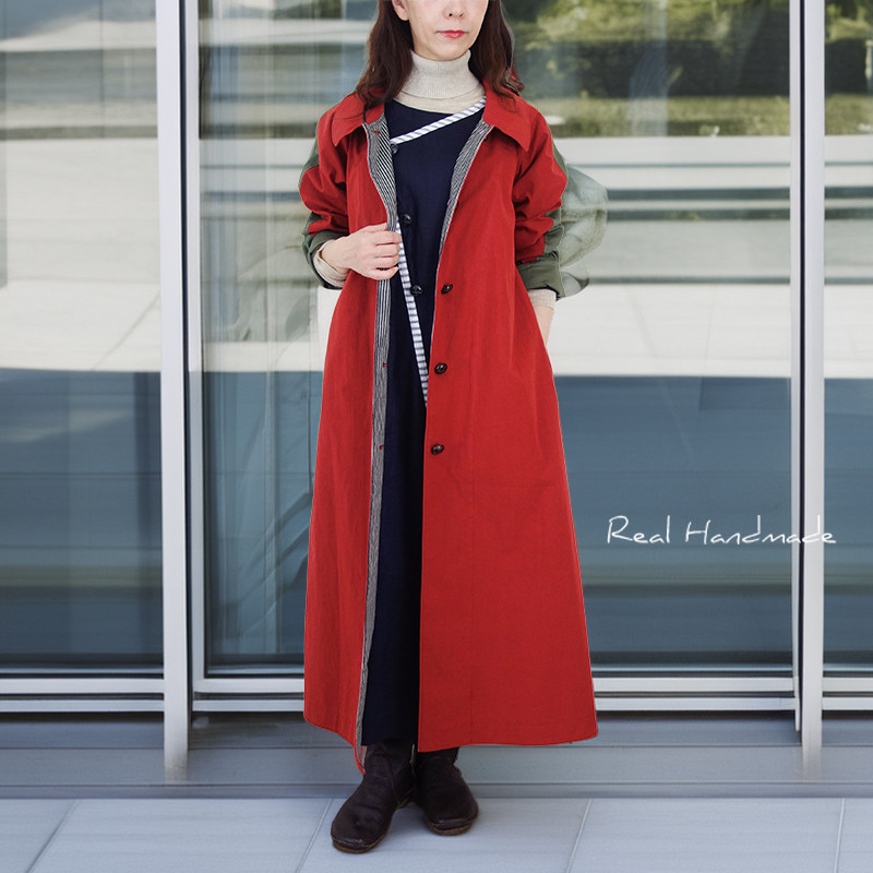 ネイビーリネン・アシメトリーラインのフラップポケットマキシワンピース