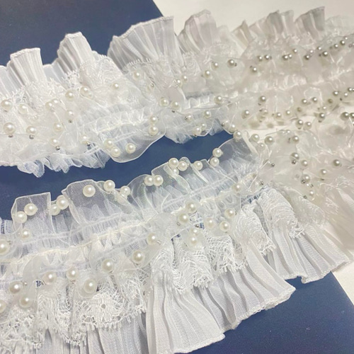 ハンドメイド 2点セット フリルパールレース帯揚げ フリルレースつけ