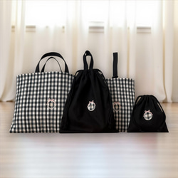 ハンドメイド キルティング レッスンバッグ 上履き入れ ギンガムチェック 入園入学グッズ2点セット》レッスンバッグ・上履き袋