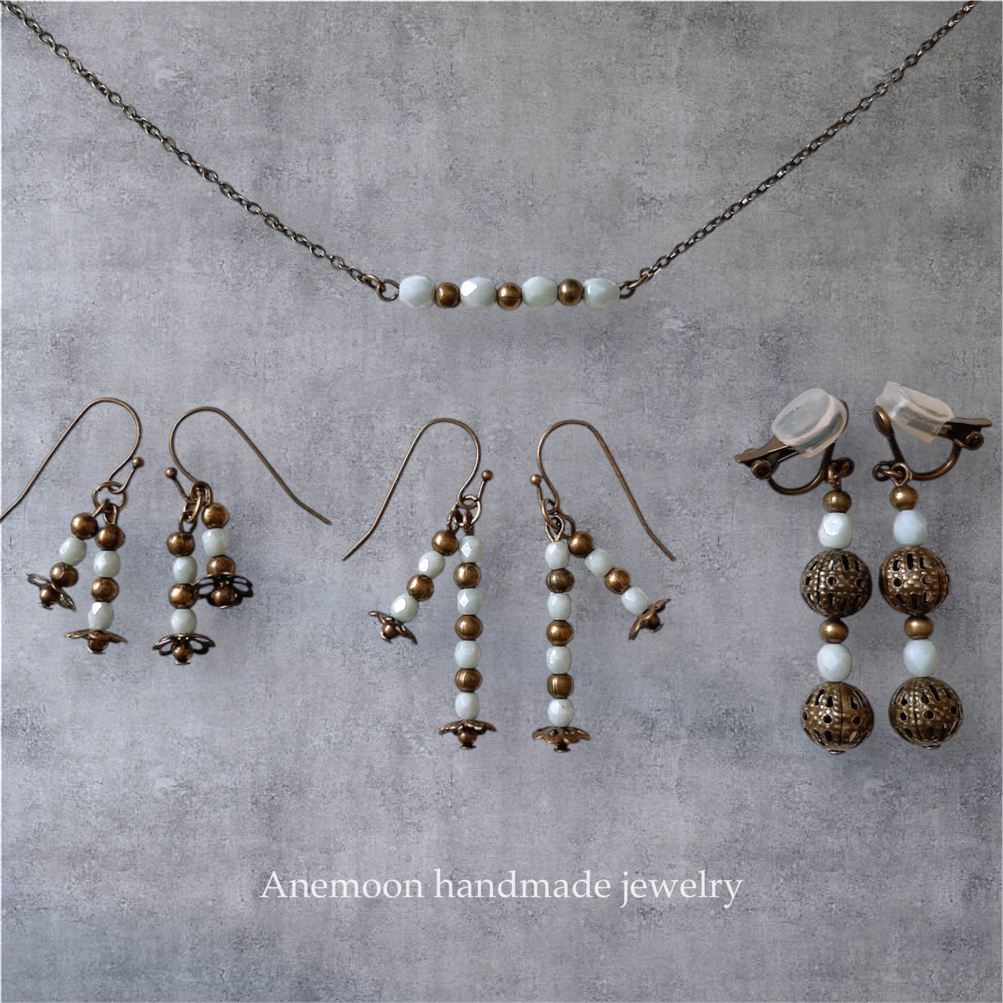 【セット】ネックレス＆選べるイヤアクセサリー レトロ ビンテージ A/B/C チェコビーズ