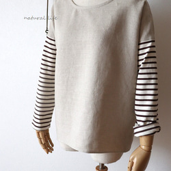 秋限定♥リネン×ボーダニット袖のプルオーバー（生成り） 7枚目の画像