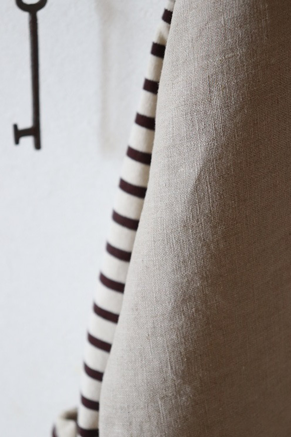 秋限定♥リネン×ボーダニット袖のプルオーバー（生成り） 4枚目の画像