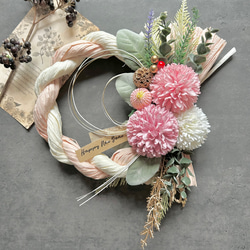 No.162 カラー八の字しめ縄リース2024 ハンドメイドお正月飾り玄関