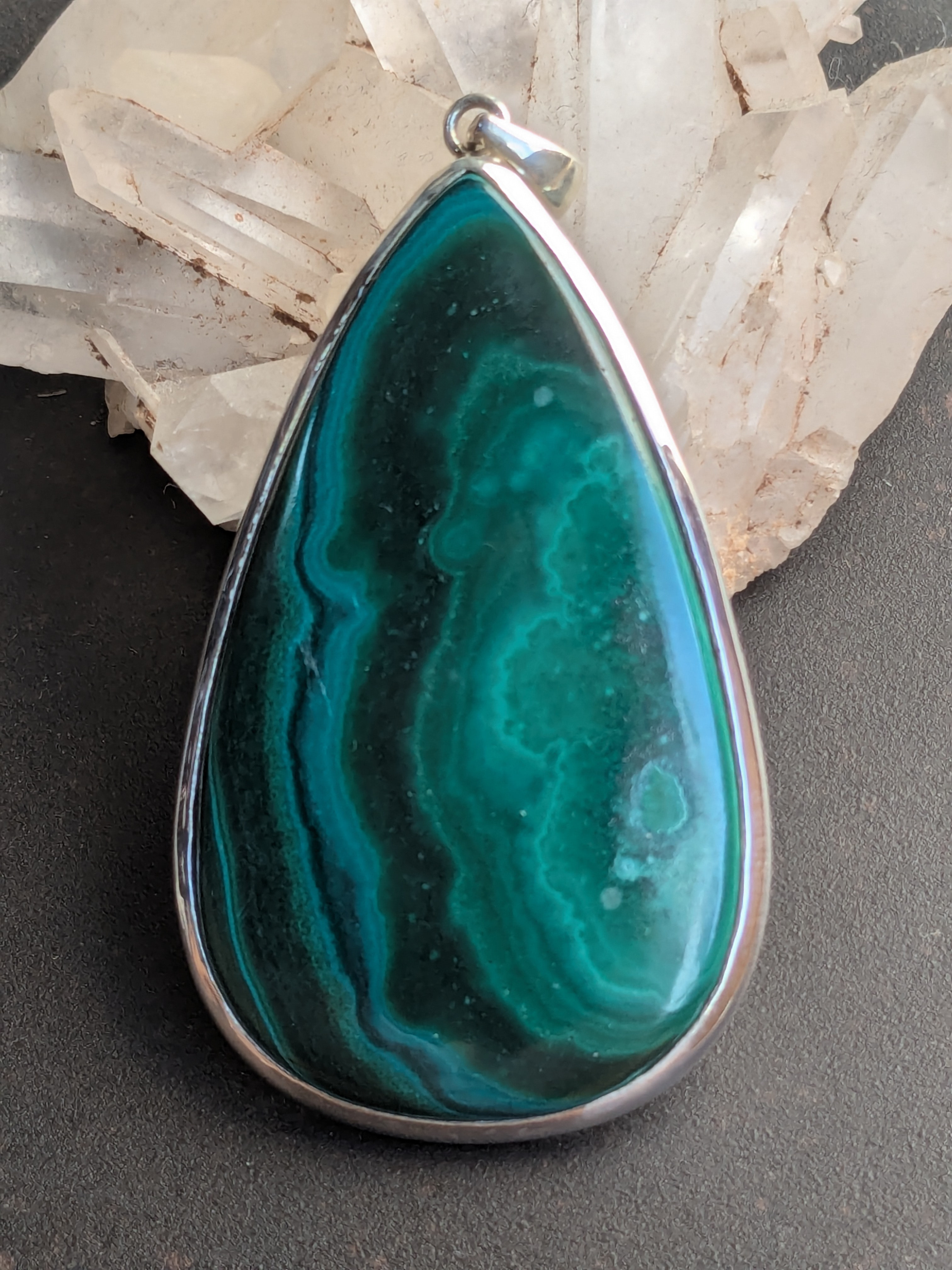 マラカイト（クリソコラ）　大きめ　silver925　シルバーペンダントトップ　一点もの　天然石46