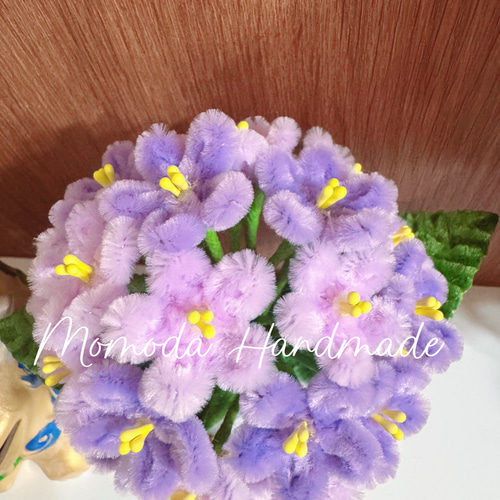 【あさ】モールフラワー　紫陽花3セット モールフラワー カラフルな紫陽花の鉢植え ハンドメイド 枯れない花