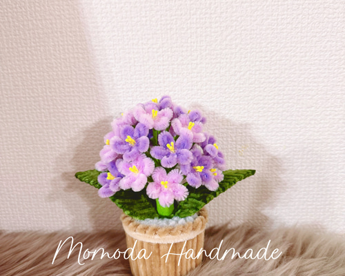 モールフラワー カラフルな紫陽花の鉢植え ハンドメイド 枯れない花